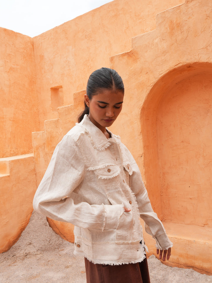 Monza Jacket in Natural Linen — additional view 8.