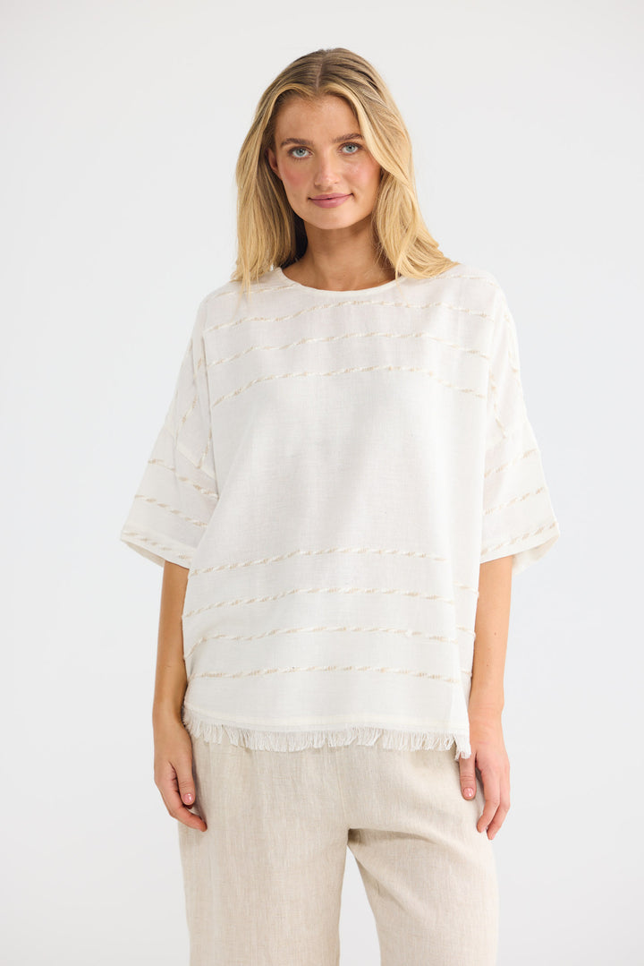 Scout Top in Cloud Stripe with a round neckline.