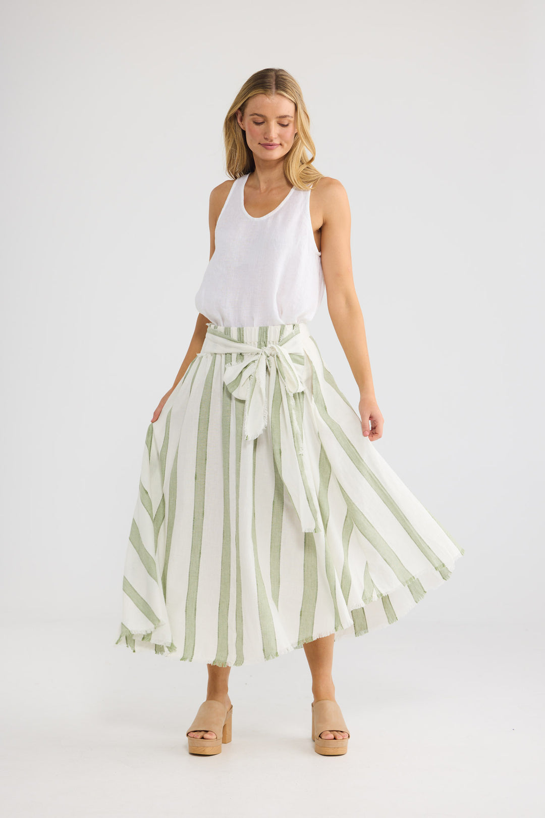 The Edit Skirt in Sage Shadow Stripe — additional view 3.