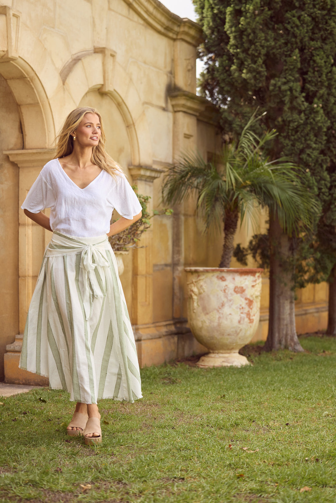 The Edit Skirt in Sage Shadow Stripe — additional view 7.