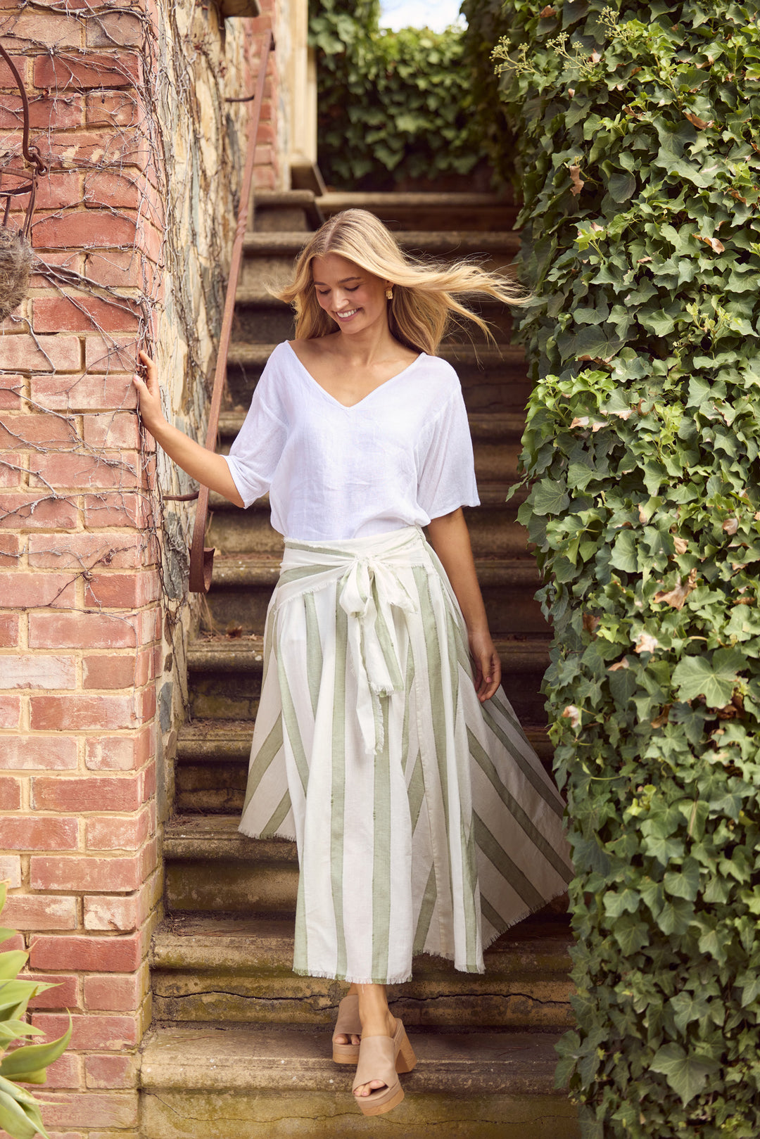 The Edit Skirt in Sage Shadow Stripe — additional view 6.