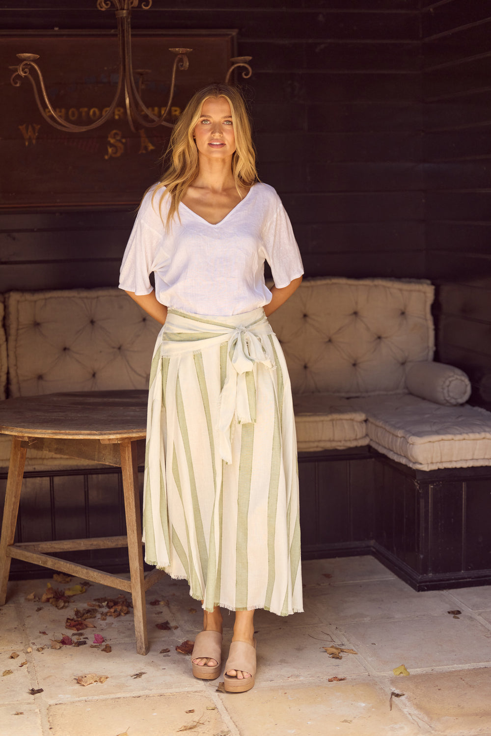 The Edit Skirt in Sage Shadow Stripe — additional view 5.