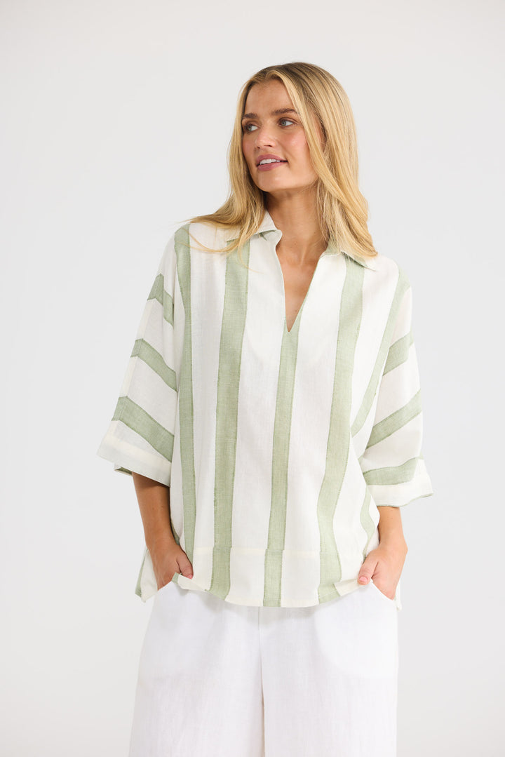 Wander Top in Sage Shadow Stripe — additional view.