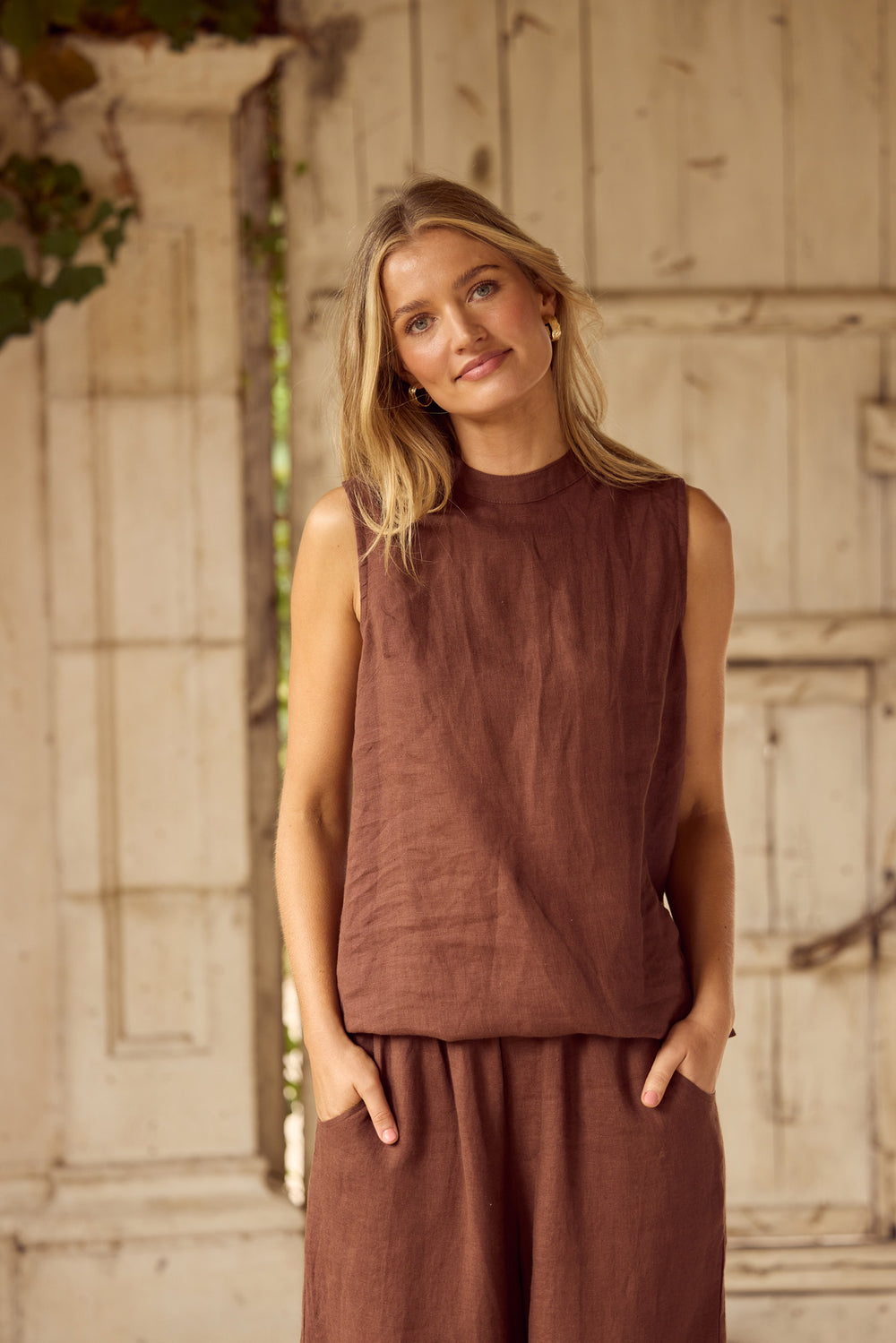 Adel Top in Chocolate Linen — additional view 3.