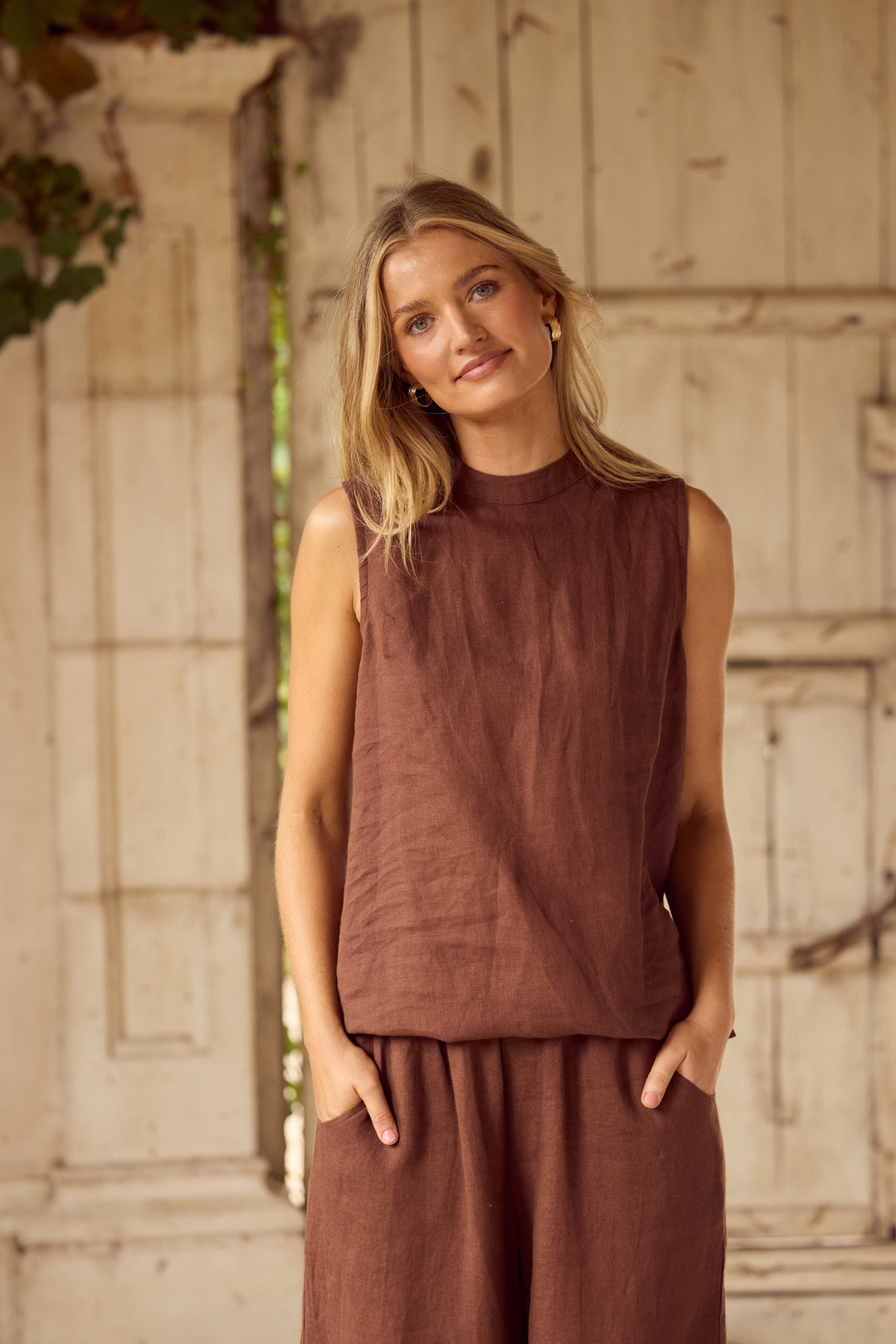 Adel Top in Chocolate Linen — additional view 3.