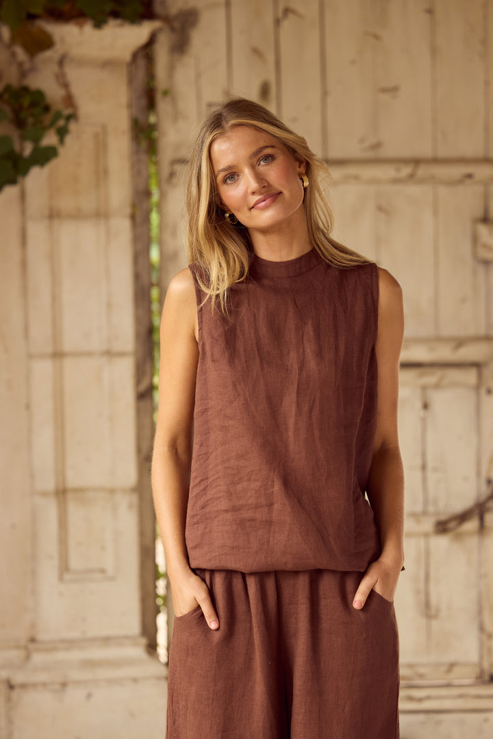 Adel Top in Chocolate Linen — additional view 3.
