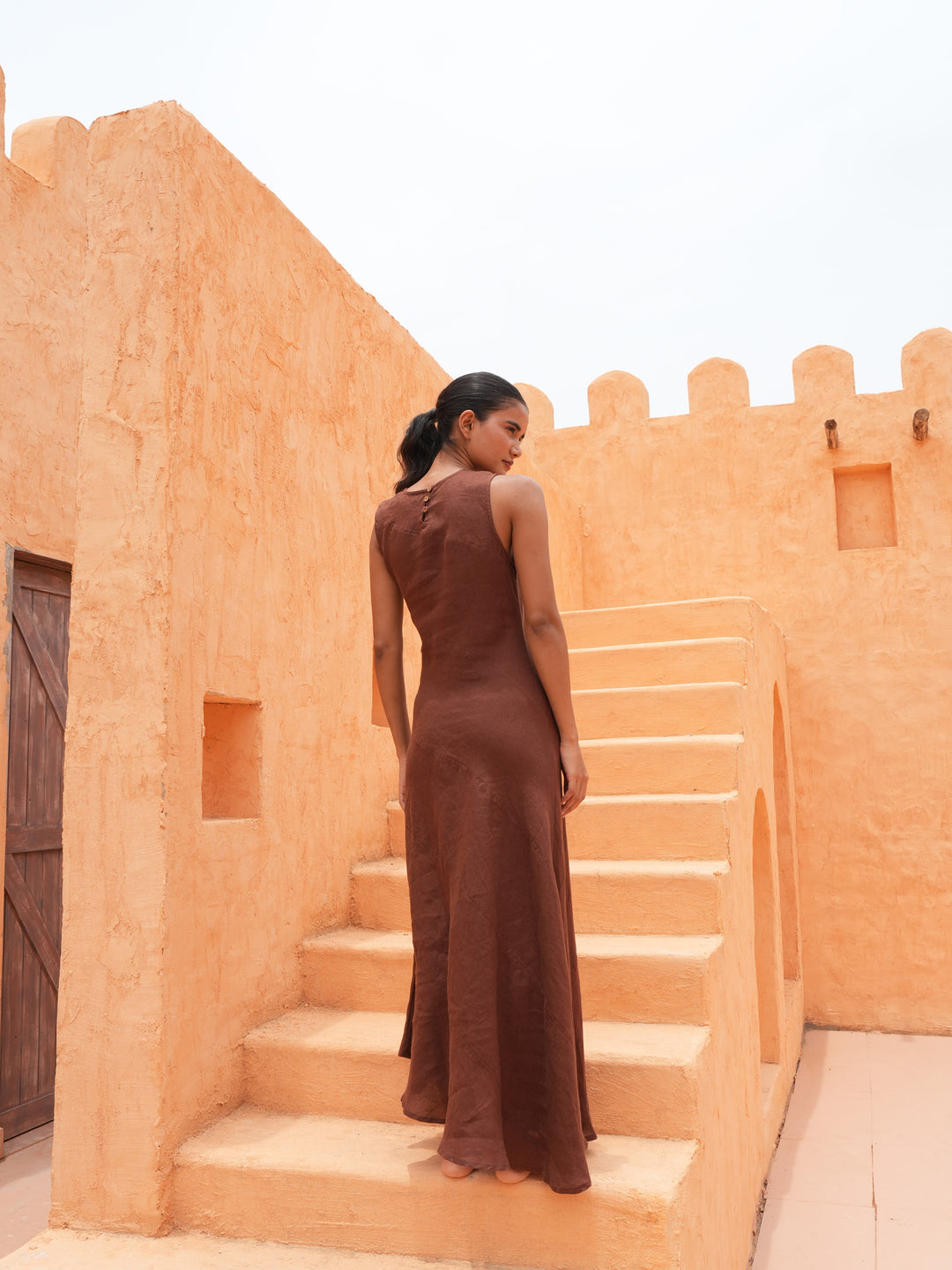 Dickens Dress in Chocolate Linen — additional view 9.