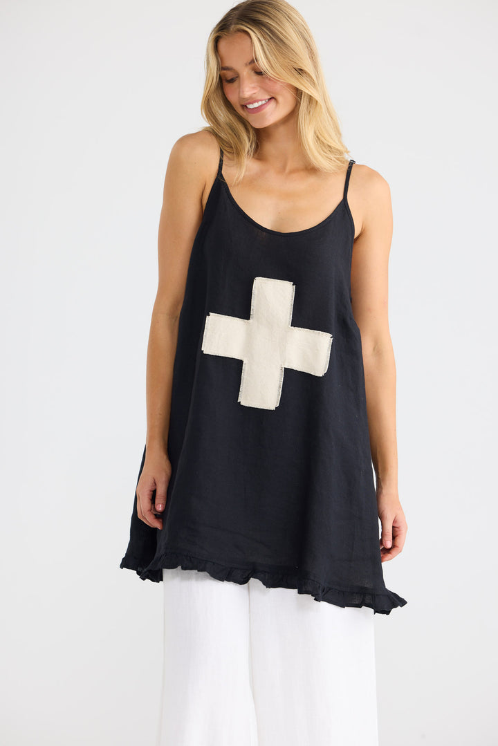 Alina Singlet in Black Linen — additional view.