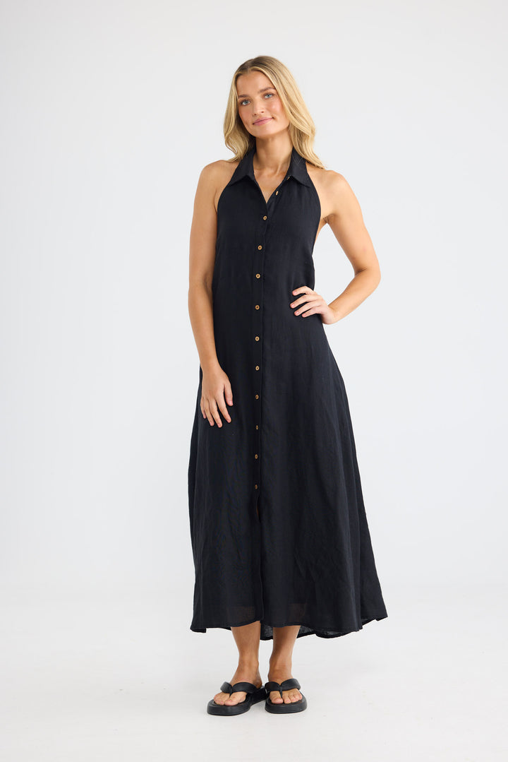 Rivage Dress in Black Linen — additional view 3.