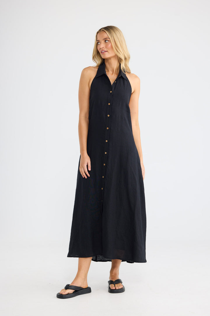 Rivage Dress in Black Linen — additional view 2.