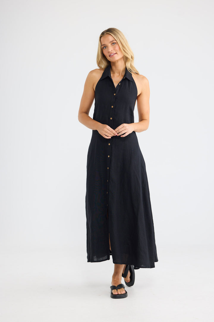 Rivage Dress in Black Linen — additional view.