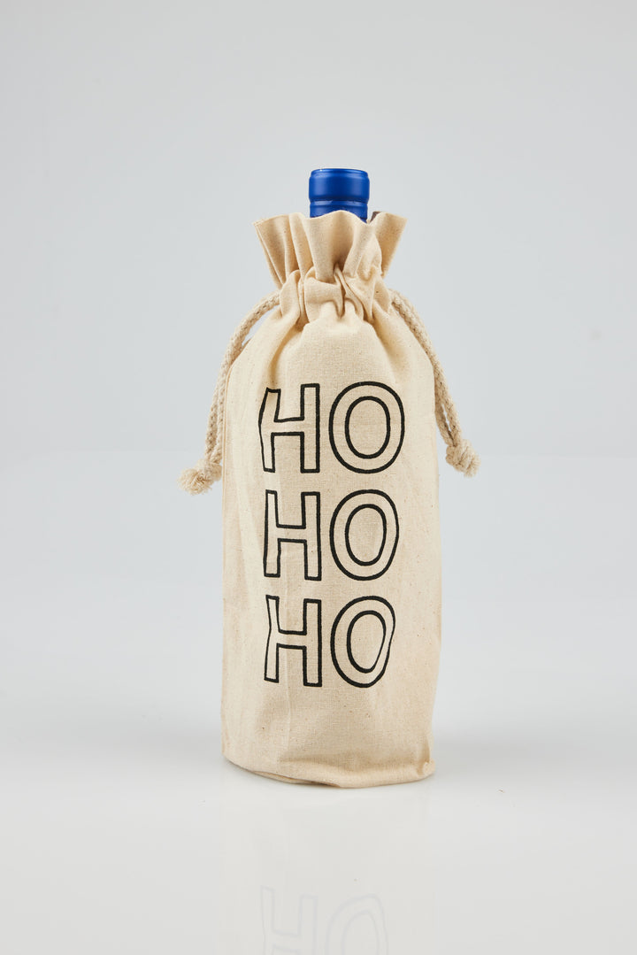 Ho Ho Ho Wine Bottle Bag - Natural + Black